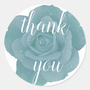 Sticker Rond Merci Rose bleu Dusty Mariage Floral