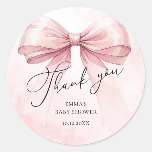 Sticker Rond Merci rose Bow Baby Girl Douche (Devant)