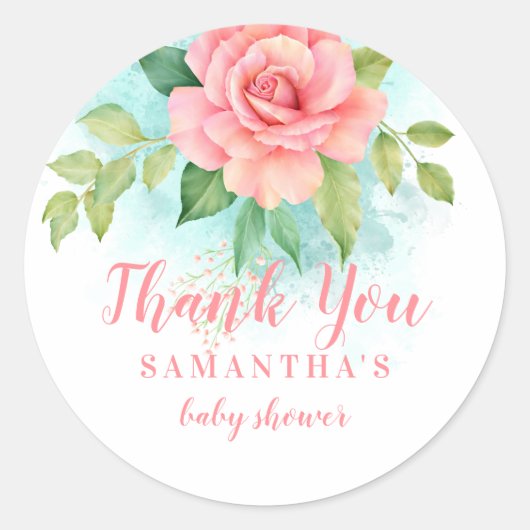 Sticker Rond Merci Rose couleur rose turquoise Ombre (Devant)