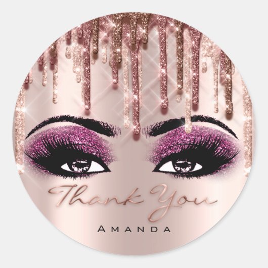 Sticker Rond Merci Rose de maquillage Berry Eyelash 3D goutte (Devant)
