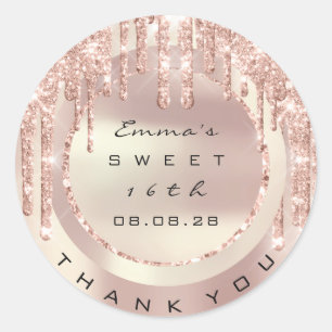 Sticker Rond Merci Rose Dégouline Sweet 16ème Paillettes 15ème