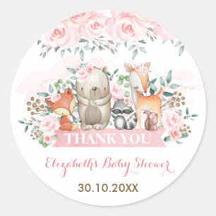 Sticker Rond Merci rose doux d'animaux de forêt de région
