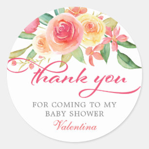 Sticker Rond Merci rose en Baby shower