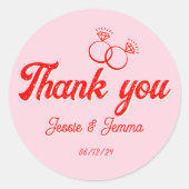 Sticker Rond Merci rose et rouge Faveur de mariage (Devant)