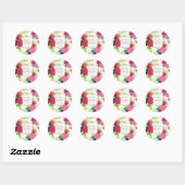 Sticker Rond Merci rose et rouge  Mariage floral (Feuille)