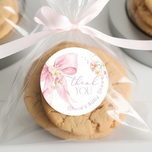 Sticker Rond Merci rose Fleur sauvage rose pâle