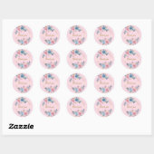 Sticker Rond Merci rose fleuri/baby shower (Feuille)