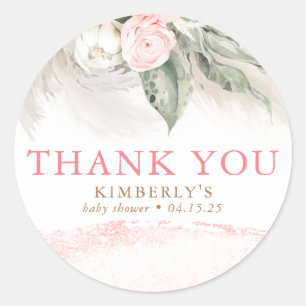 Sticker Rond Merci rose floral