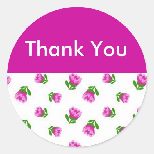 Sticker Rond Merci rose floral (Devant)