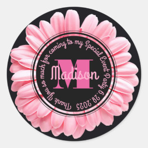 Sticker Rond Merci Rose Gerbera Ajouter Votre Propre Message Da