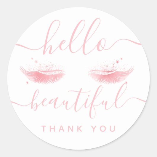 Sticker Rond Merci Rose Gold Eyelashes "Hello Beautity" (Devant)