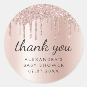 Sticker Rond Merci Rose Gold Glitter Girly Baby Douche