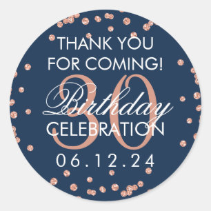Sticker Rond Merci rose Gold Navy 30e anniversaire Confetti
