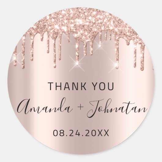 Sticker Rond Merci Rose Gold Nom Enregistrer La Date Noir Goutt (Devant)