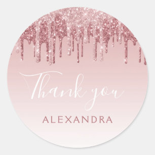 Sticker Rond Merci Rose Gold Parties scintillant Anniversaire