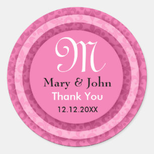 Sticker Rond Merci rose Monogramme initial Mariée et chambre
