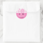 Sticker Rond Merci rose Monogramme Mariage Favoriser les Étique (Sac)