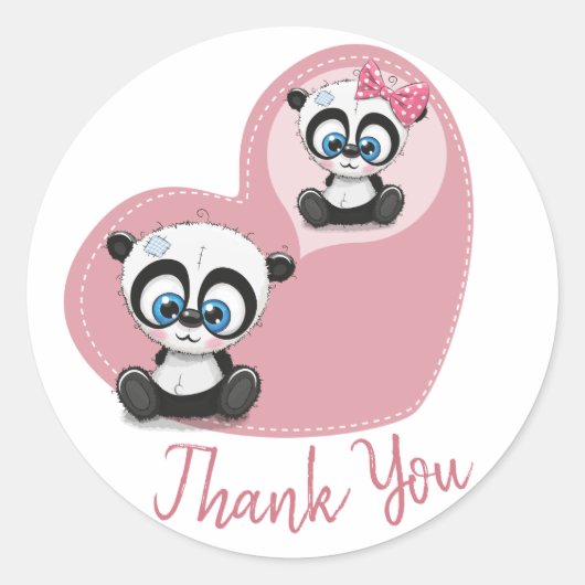 Sticker Rond Merci rose Panda Teddy Bear Mariage de coeur (Devant)