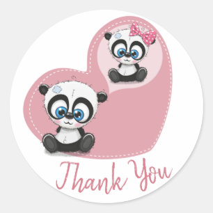 Sticker Rond Merci rose Panda Teddy Bear Mariage de coeur