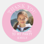 Sticker Rond Merci rose photo d'anniversaire fille (Devant)
