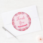 Sticker Rond Merci Rose rose Aquarelle (Enveloppe)
