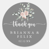 Sticker Rond Merci rose rose rose classique Favoriser mariage (Devant)