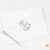 Sticker Rond Merci Rose Rose Rose Floral Wreath (Enveloppe)