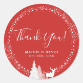Sticker Rond Merci rouge de cerfs de bois d'hiver rustique (Devant)