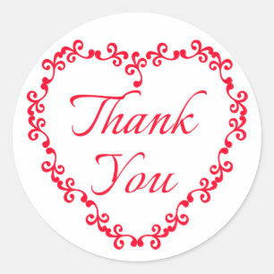 Sticker Rond Merci Rouge Et Blanc Fleur Coeur Fête de Mariage