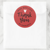 Sticker Rond Merci rouge fait avec amour (Sac)