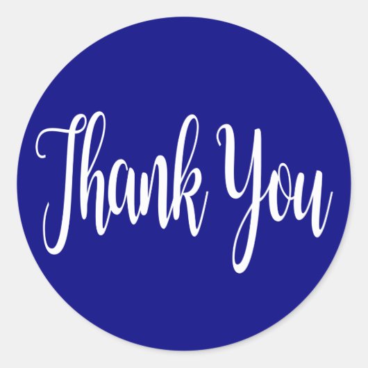 Sticker Rond Merci Royal Blue Navy Et La Typographie Blanche (Devant)
