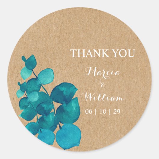 Sticker Rond Merci rustique Eucalyptus Woodland (Devant)