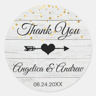 Sticker Rond Merci Rustique Gris Flèche Mariage noir