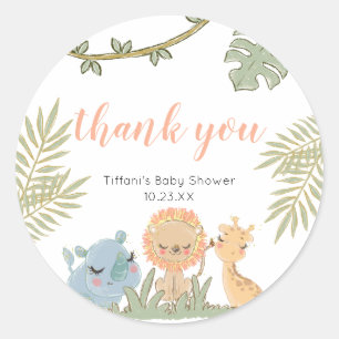 Sticker Rond Merci Safari Animaux Wild One Girl Baby shower