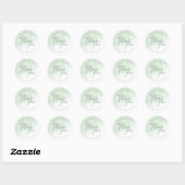 Sticker Rond Merci Sage Vert Aquarelle Élégant Script (Feuille)