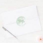 Sticker Rond Merci Sage Vert Aquarelle Élégant Script (Enveloppe)