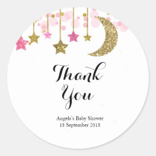 Sticker Rond Merci scintillant rose or
