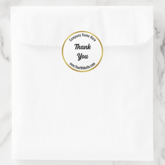 Sticker Rond Merci Script Black White Gold Nom commercial (Sac)