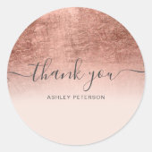 Sticker Rond Merci script blush rose or foil ombre (Devant)