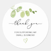 Sticker Rond Merci Script Eucalyptus Petite entreprise (Devant)