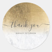 Sticker Rond Merci script marbre chic or foil ombre (Devant)