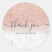 Sticker Rond Merci script marbre rose or parties scintillant om (Devant)