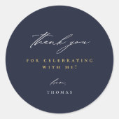 Sticker Rond Merci Script moderne bleu marine (Devant)