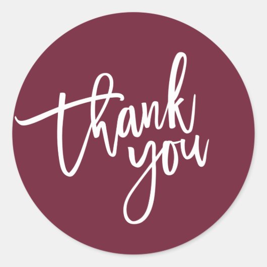 Sticker Rond MERCI script moderne type emballage BURGUNDY (Devant)