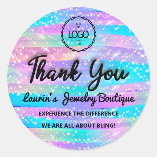 Sticker Rond Merci Script Nom Web Traces Mermaid bleu (Devant)