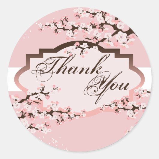 Sticker Rond Merci Seal - Mariage en fleurs de cerisiers roses (Devant)