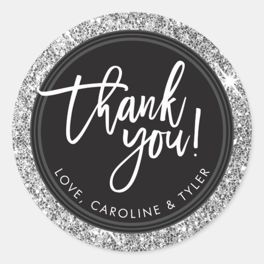 Sticker Rond MERCI SEAL moderne main lettré parties scintillant (Devant)