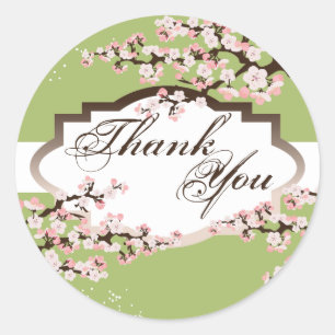 Sticker Rond Merci Seal - Sage Green Cherry Blossom Mariage