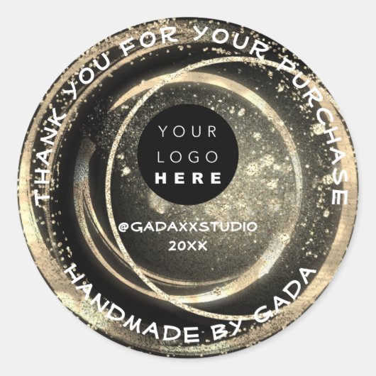 Sticker Rond Merci Shopping Logo artisanal Black Gold (Devant)