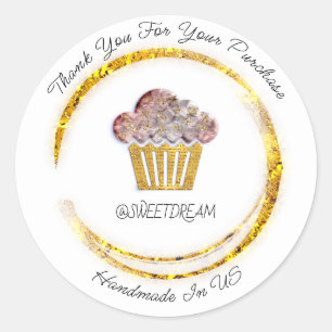 Sticker Rond Merci Shopping Logo Muffin Sweet Candy Gold